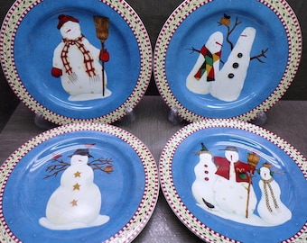 2608 Sakura Snowman 8" Lunch / Snack Plates Set of 4 Vintage 1998