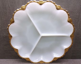 2606 Fire King Vintage Milk Glass 10" 3 Section Condiment / Relish Dish