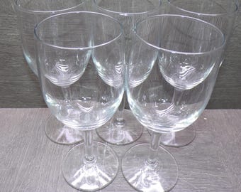 2606 Clear Glass 10 oz 7" Vintage Stemmed Balloon Glasses Set of 5