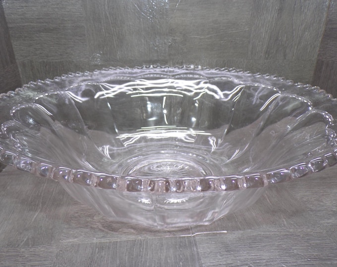 2603 Clear Panel Glass Centerpiece Fruit Bowl Punch Bowl Heavy Thick Glass 16" Wide x 5.5" w/ Sawtooth Rim - Great Condition Little Wear