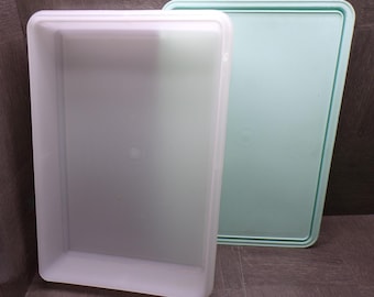 2606 Tupperware 13.5" x 9.5" x 2" Clear Frosted Rectangle Container with Teal Lid