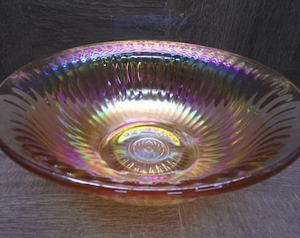 2607 Imperial Glass Marigold Carnival Glass 8.5" Vintage 1940's Smooth Rays Ribbed Bowl
