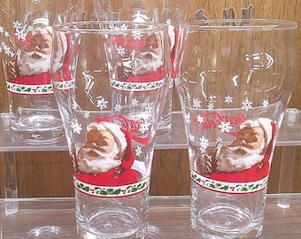 2411 Libbey Glass Coca-Cola Coke Christmas Holiday Vintage 1997 Santa Claus 6.25" 14 oz Glasses Set of 4 - Great Condition
