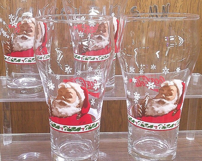 2411 Libbey Glass Coca-Cola Coke Christmas Holiday Vintage 1997 Santa Claus 6.25" 14 oz Glasses - Great Condition