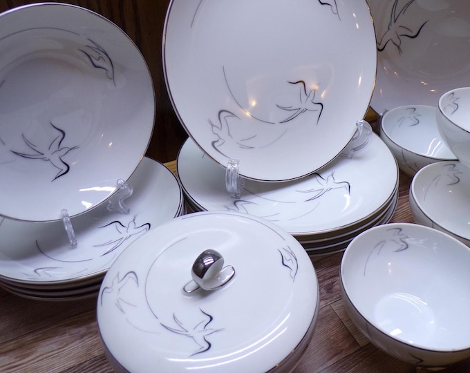 2510 Trend China Capistrano Dinnerware Gray Black Birds - Good Condition Choose from List: