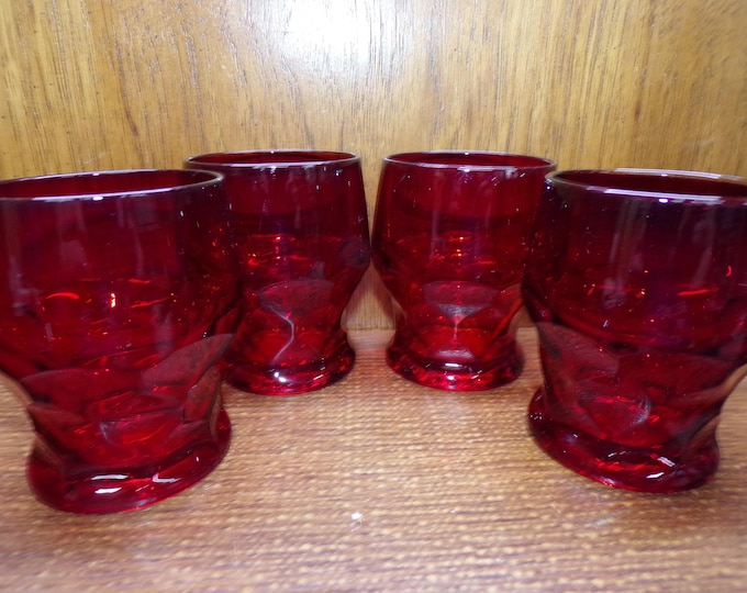 2507 Viking Glass Ruby Red Georgian Honeycomb 4" Vintage Lowball Tumbler - Preowned Great Condition