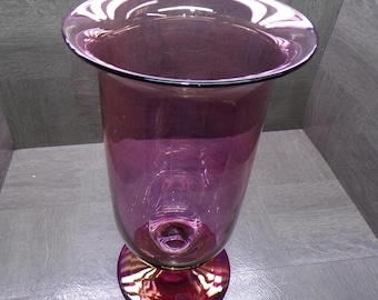 2607 Beautiful Vintage 14" Cranberry Hand-blown Hurricane Candle Holder Pedestal Vase w/ Flared Rim