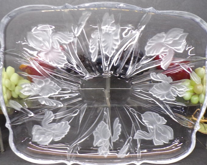 2311 Mikasa Home Beautiful Crystal Passion Flower Iris 14” x 11" Rectangular Serving Platter Frosted- Good Cond. Couple Very Light Scratches