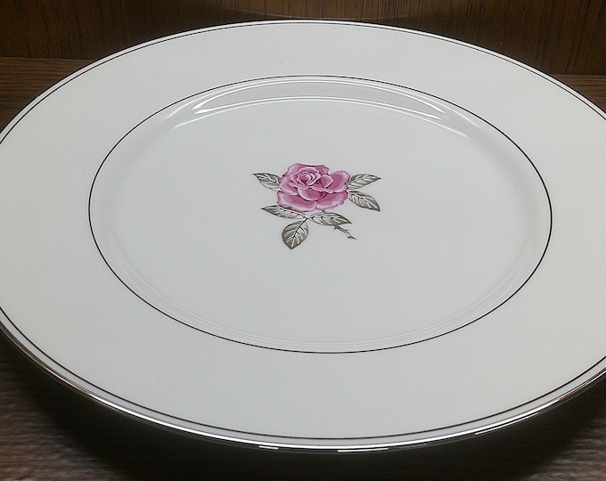 2501 Franciscan China Huntington Rose California USA One 10.75" Dinner Plate with Platinum Rim - Great Condition