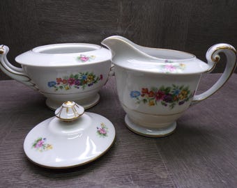 2605 Wentworth China Dresdon Vintage Covered Sugar Dish & Creamer Set