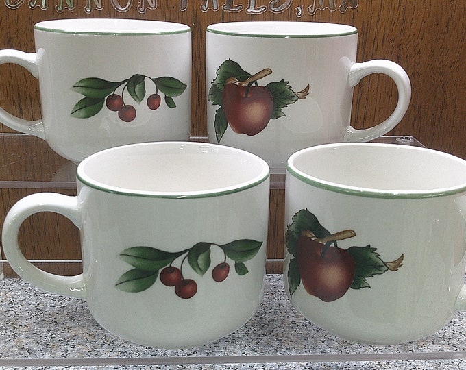 2405 Citation Cades Cove Collection Coffee Cups Set of 4 Apples & Cherries with Green Band Rim - Great Condition