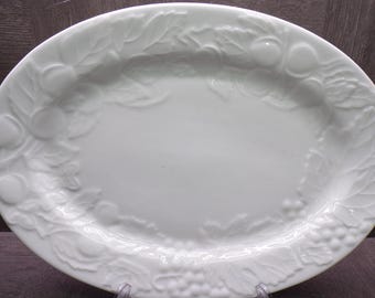 2609 Blanc Sur Blanc 14" Oval Vintage Serving Platter Embossed Fruit