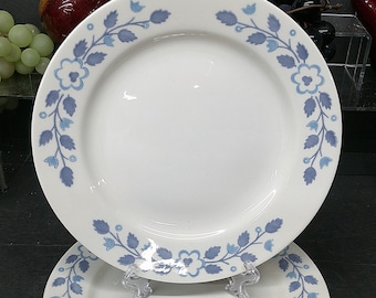 2403 Semi-Vitreous "Echo" Blue Floral Cream 7.25"Salad/ Lunch Plates Vintage Set of 4