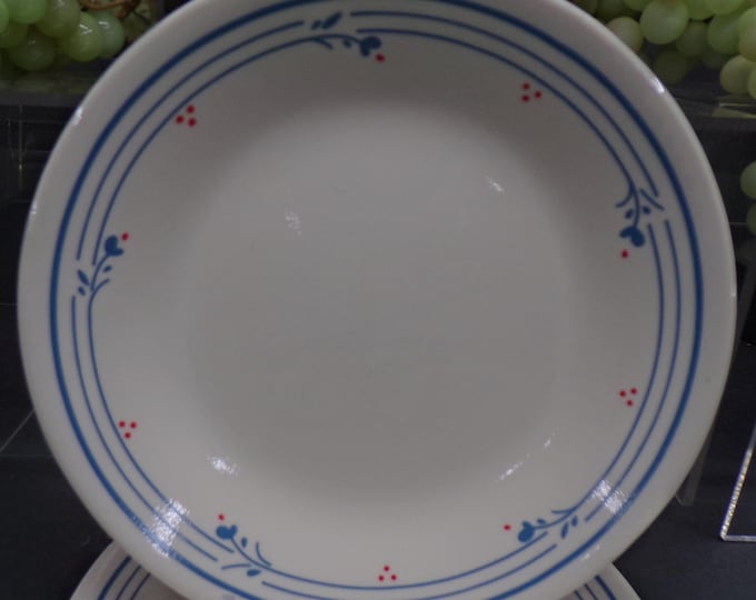 2301 Corelle Country Violets Ivory 6.75"Bread Plates Set of 4 with Blue Floral & Red Dots - Good Condition No Chips or Cracks