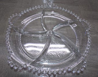 2602 Imperial Glass Candlewick Beaded Rim 11" 5 Section Divided Dish - Great Condition