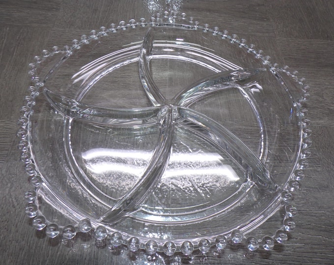 2602 Imperial Glass Candlewick Beaded Rim 11" 5 Section Divided Dish - Great Condition