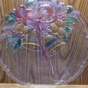 2508 Mikasa Crystal Treasures &quot;Holiday Bells&quot; Vintage 15&quot; Colored Textured Christmas Platter - Great Condition