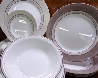2507 Corelle Pewter Dinnerware Grey, Beige, Brown Colors - Edges Show Some Wear Otherwise Great Condition