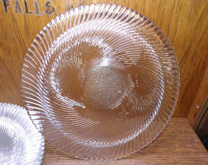 2505 Pasabahce Clear Glass Swirl Round 9.5" Dinner Plates Set of 6 Made in Turkey - Great Condition