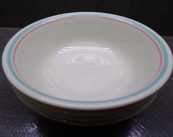 2607 Corelle Sandstone 6.25" Bowls Set of 4 Teal Green & Pink Lines