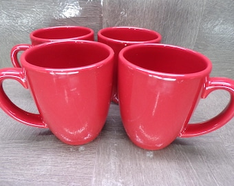 2602 Set of 4 Corelle Coordinates Stoneware Burgundy Red Coffee Mugs 11 oz - Excellent Condition