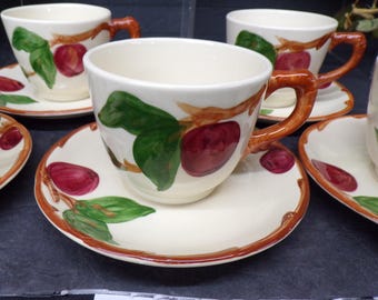 2309 Gladding McBean Franciscan Red Apple 1950's Vintage 10 pc Ceramic Set Hand-Crafted (5) Cups & (5) Saucers