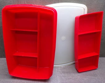 2607 Tupperware 3 pc Divided Container Red Tuppercraft 767-14 Stow N Go 9" x 6"
