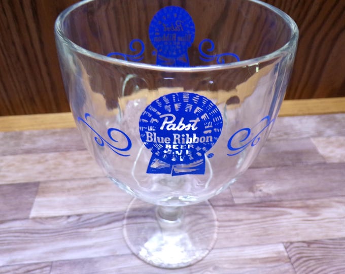 2508 Pabst Blue Ribbon Beer Chalice Goblet 6.25" 16 oz Thumbprint - Great Condition