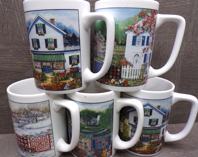 2603 Vintage Home 4" 10 oz Mugs Set of 5 Berquist Imports Cloquet MN - Great Condition