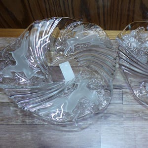 2508 Pair of Mikasa Reindeer & Festive Swirl Vintage Bon Bon Plate 9” Frosted Deer, Frosted Floral, Bells, Stars - Great Condition