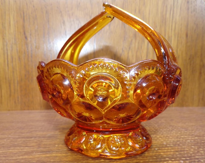 2503 LE Smith Moon & Star Vintage 5" Amber Split Handle Candy / Trinket Dish Basket - Great Condition