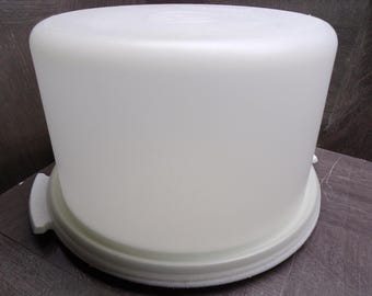 2609 Tupperware 11" Wide Vintage Cupcake, Cake, Pie Keeper Carrier - No Handle Speckled White w/ 6" Tall Frosted Cover