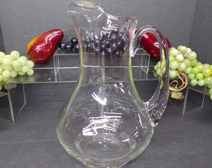 2306 Hand Blown Vintage 10.5" Clear Glass Pitcher with Ice Catcher Spout - Good Condition No Chips or Cracks