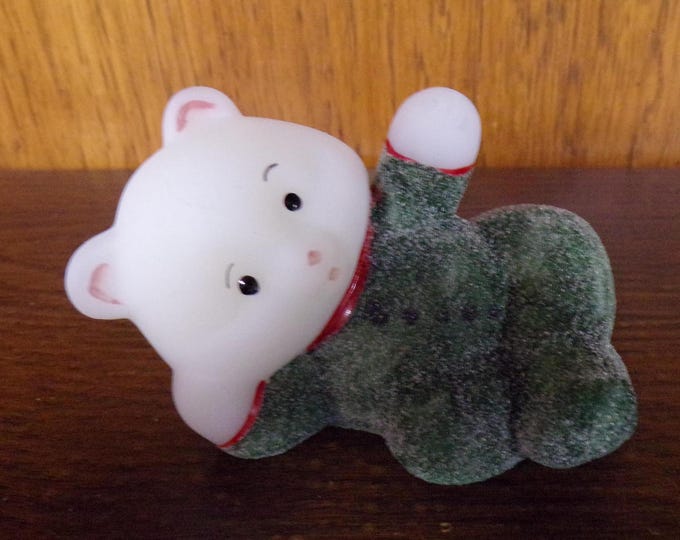 2501 Fenton 2005 PJ Babies Reclining Bear Hand-Painted Satin Vintage Textured Pajamas Signed O. Lorstead 100 Year Sticker- Great Condition