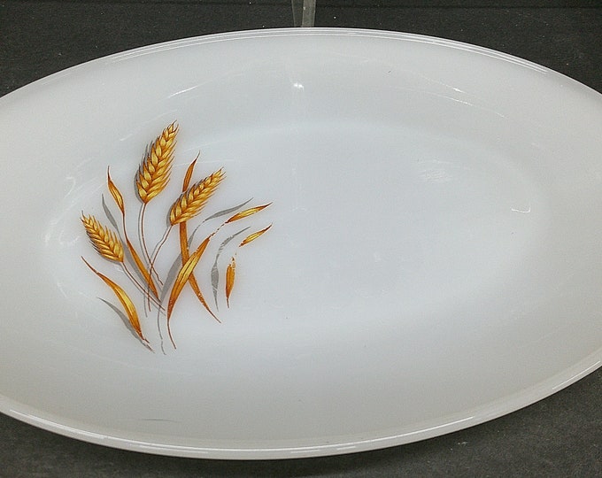 2403 Fire King Golden Wheat Vintage Oval Serving Platter Plate 12" USA Milk Glass - Excellent Condition