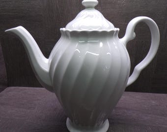2608 Johnson Bros Snowhite Regency Vintage 9.5" Teapot - White Spiral Swirl Pattern