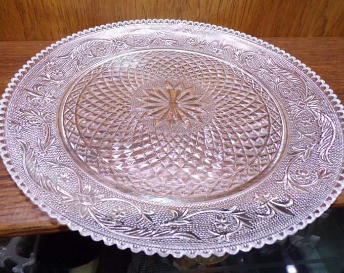 2505 Duncan & Miller Clear Sandwich Pattern 14" Platter w/ Sawtooth Rim - Excellent Condition