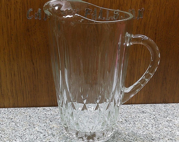 2405 Diamond Optic Pattern Clear Glass Pitcher 9" Vintage w/ Ice Catcher Lip - Great Condition No Chips or Cracks