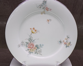 2602 Noritake Coquet #2981 Contemporary Vintage Fine China 10.5" Dinner Plates Set of 4 Beautiful Floral w/ Platinum Rim - Great Condition