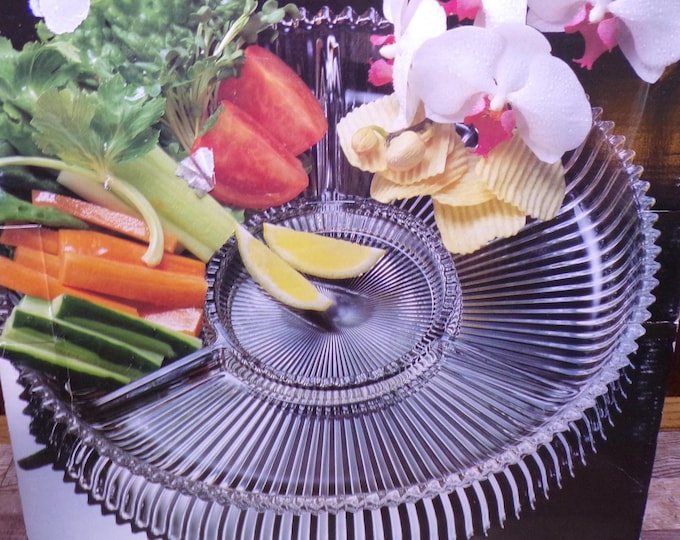 2508 Mikasa Diamond Fire 14" Vintage Lead Crystal Divided Platter WY247/345 - Made in Germany - Excellent Condition in Original Box