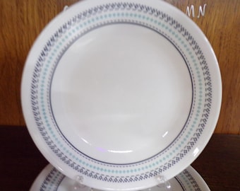 2507 Corelle Folk Stitch 6.75" Vintage Teal / Blue on White Bread Plates Set of 8 - Pre-Owned Great Condition