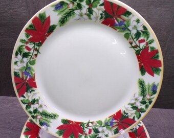 2608 Gibson Poinsettia Holiday 10" Dinner Plates Set of 4