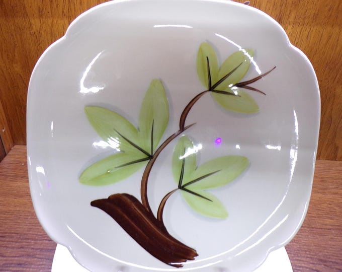 2506 Continental Kilns USA Pottery Vintage Wood Leaf 10" Hand-painted Square Dinner Plates Set of 4 - Good Condition Light Wear