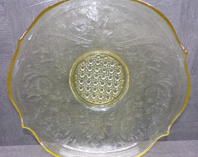 2603 Lancaster Cane Landrum Yellow Topaz Depression Glass 11" Console Bowl 3" Deep - Great Condition