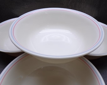 2607 Corelle Sandstone 6.25" Bowls Set of 4 Light Blue & Pink Lines