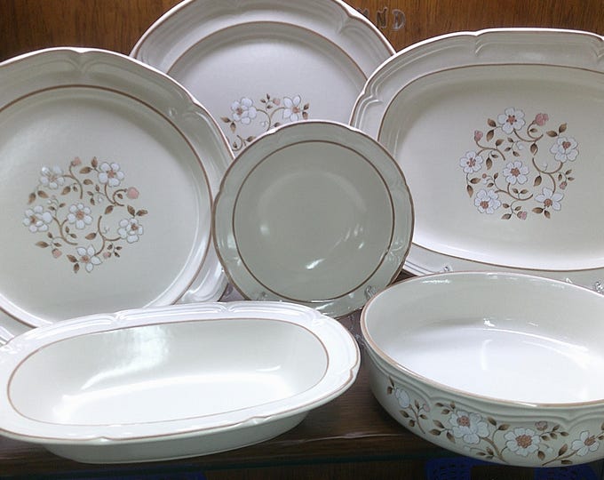 2410 Covington Idle Wild Hand Decorated Vintage Stoneware - White, Pink & Brown Floral on Beige w/Brown - Excellent Cond. Choose From List: