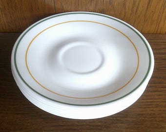 2411 Corelle Dark Green & Gold 6.25" Saucers Set of 6 - Excellent Condition