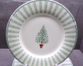 2605 Pfaltzgraff Portfolio Naturewood Christmas Tree 11" Vintage Stoneware Dinner Plates Set of 4