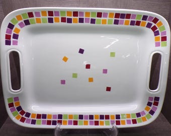 2609 Pampered Chef Simple Additions Mosaic Tiles Vintage Double Handle 18.5 "x 14" Rectangle Stoneware Tray