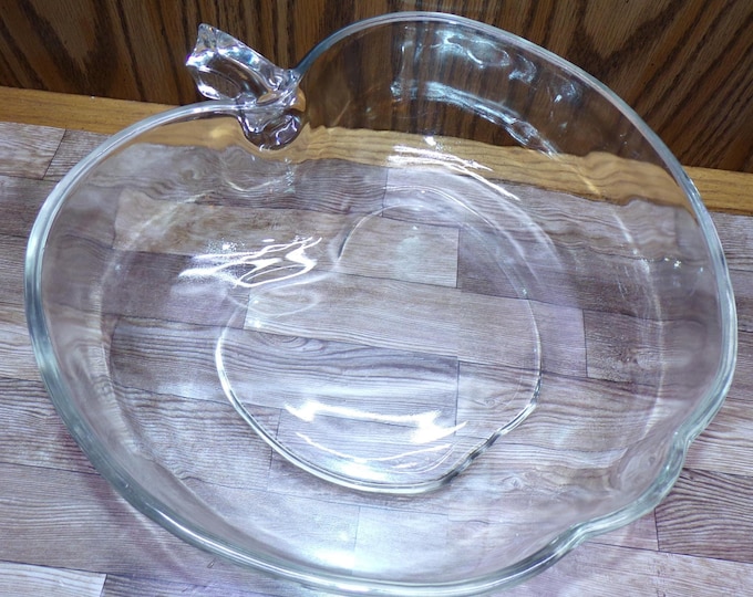 2508 Hazel Atlas Apple 10.5" Vintage Clear Centerpiece / Serving Bowl w/ Stem - Great Condition